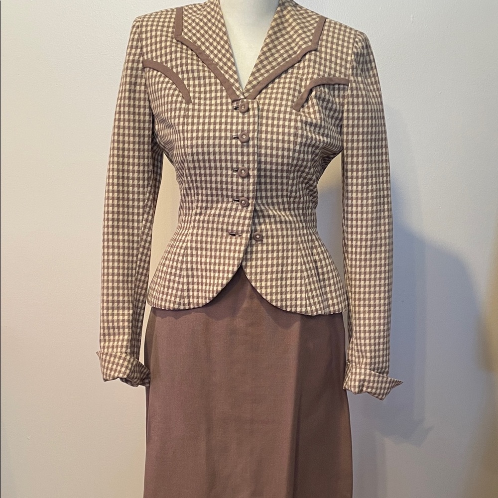 Vintage Houndstooth Blazer and Skirt Set